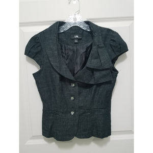 I.N. San Francisco Junior Sz M Charcoal Peplum Mini Puff Sleeves Stylish Collar